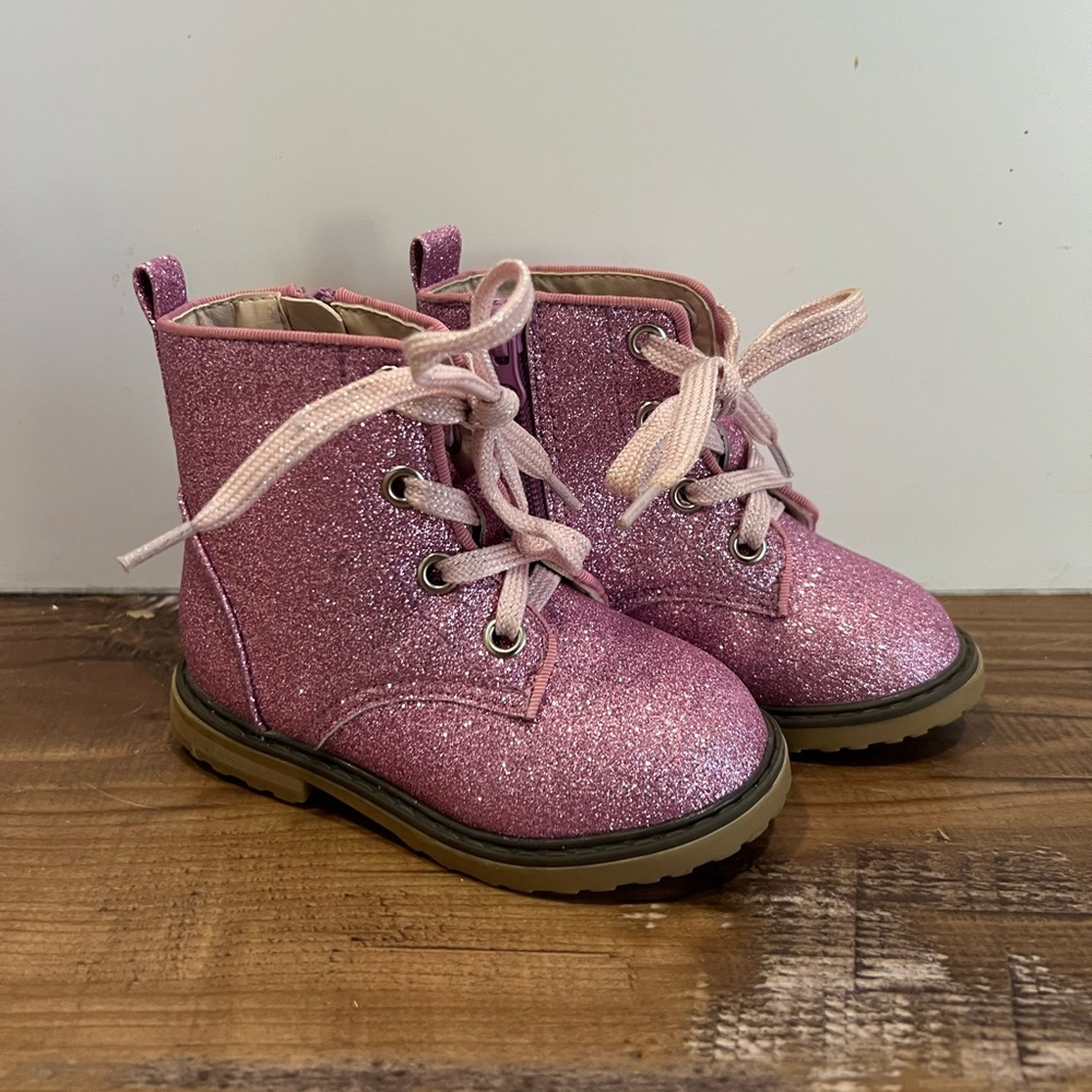 Bums and Roses Paradise Pink Glitter Boots toddler girl size 7